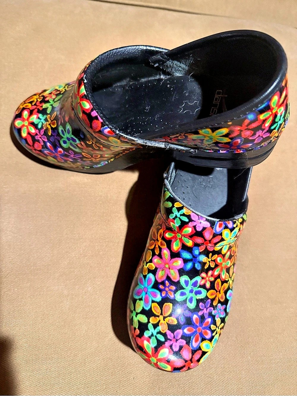 Dansko Professional Clogs Multi Retro Floral Patent Black & Multicolor